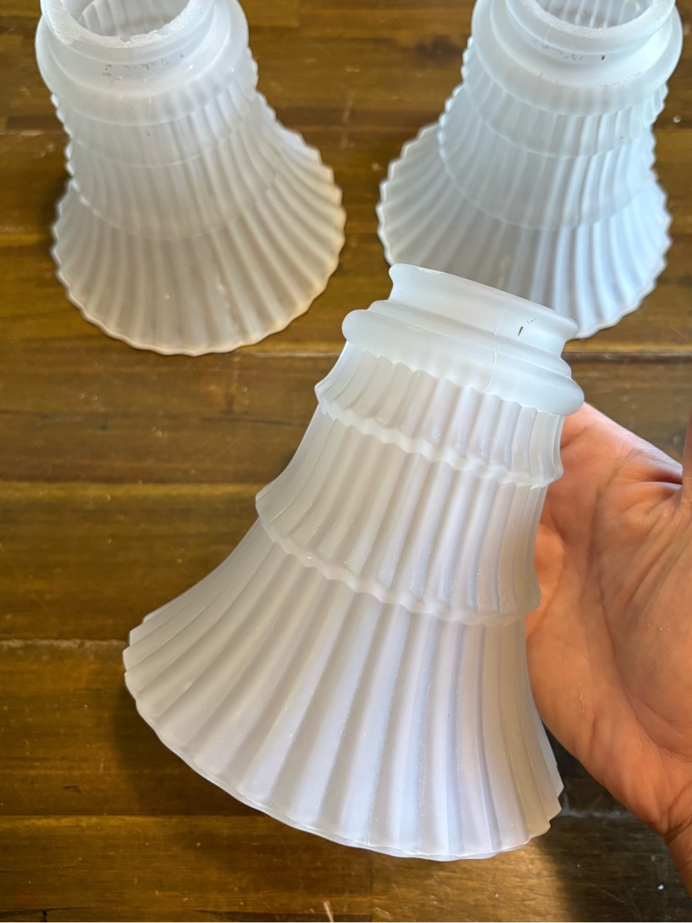 MURRAY FEISS TIERED FROSTED GLASS LAMP LIGHT SHADE PLEATED RUFFLE ART DECO SET 3